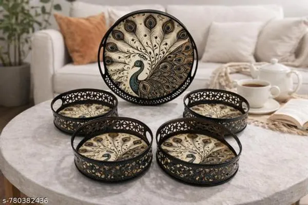 Multicolor_Metal_Peacock_Design_Coffee_Tea_Serving_Tray_(Pack_Of_5)