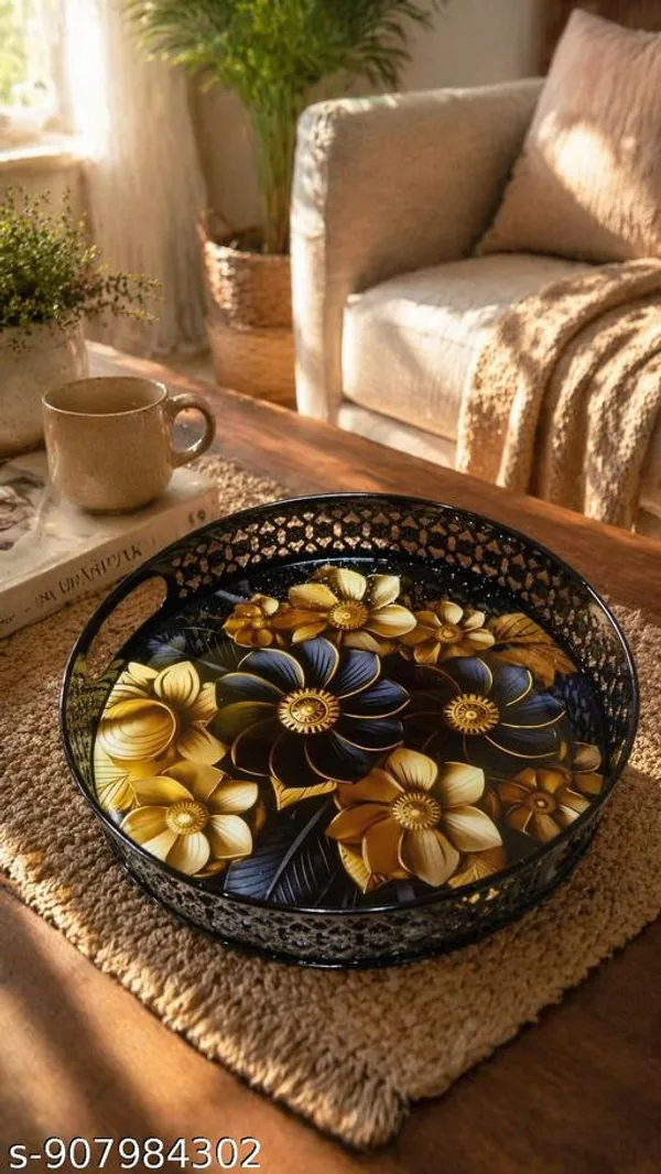 Black_And_Gold_Metal_Flower_Design_Coffee_Tea_Serving_Tray