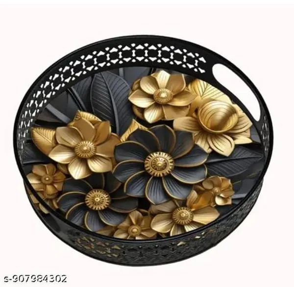 Black_And_Gold_Metal_Flower_Design_Coffee_Tea_Serving_Tray