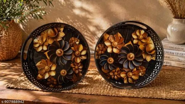 Black_And_Gold_Metal_Flower_Design_Coffee_Tea_Serving_Tray_(Pack_Of_2)