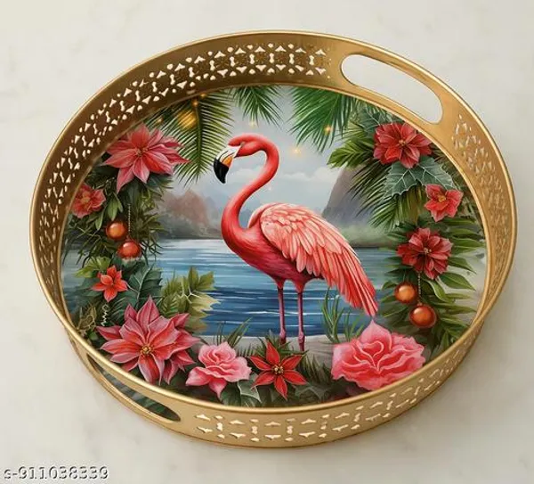 Multicolor_Metal_Floral_Flamingo_Design_Round_Serving_Tray