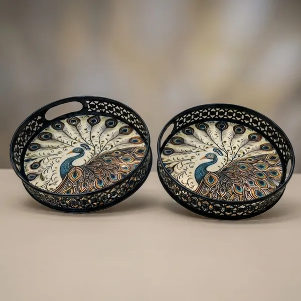 Multicolor_Metal_Peacock_Design_Coffee_Tea_Serving_Tray_(Pack_Of_2)