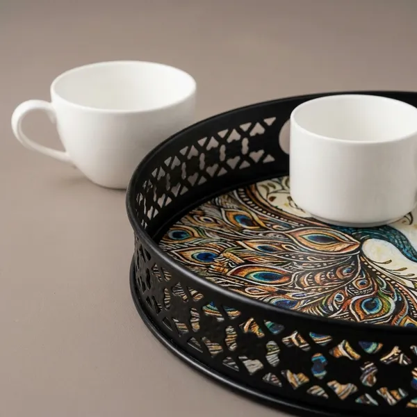Multicolor_Metal_Peacock_Design_Coffee_Tea_Serving_Tray_(Pack_Of_2)