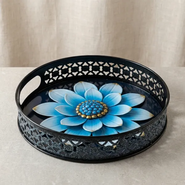 Blue_Metal_3D_Flower_Design_Coffee_Tea_Serving_Tray_(Pack_Of_2)