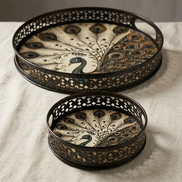 Multicolor_Metal_Peacock_Design_Coffee_Tea_Serving_Tray_(Pack_Of_5)
