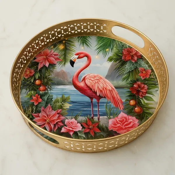 Multicolor_Metal_Floral_Flamingo_Design_Round_Serving_Tray