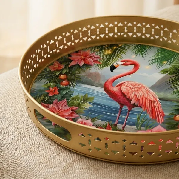 Multicolor_Metal_Floral_Flamingo_Design_Round_Serving_Tray