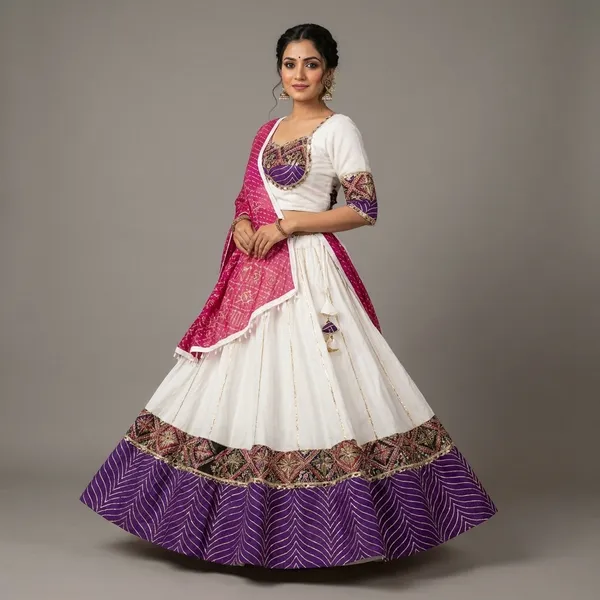 Multicolor_Pure_Woven_Silk_Bandhani_Stitched_Lehenga_Choli_Set_For_Women
