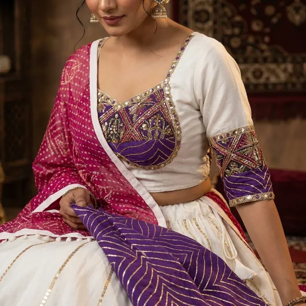 Multicolor_Pure_Woven_Silk_Bandhani_Stitched_Lehenga_Choli_Set_For_Women