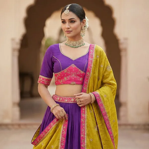 Purple_And_Yellow_Pure_Woven_Silk_Embroidered_Stitched_Chaniya_Choli_Set_For_Women