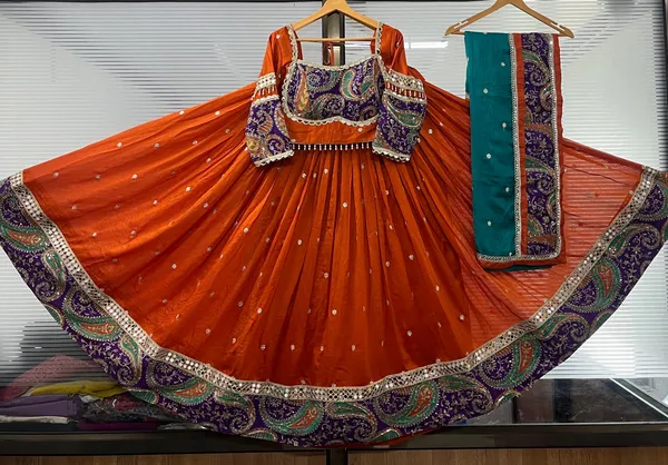 Orange_Roman_Silk_Embroidered_Stitched_Lehenga_Choli_Set_For_Women