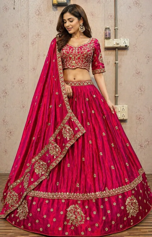 Magenta_Pink_Gajji_Silk_Embroidered_Bridal_Stitched_Lehenga_Choli_Set_For_Women