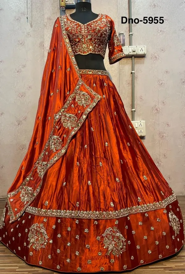 Orange_Gajji_Silk_Bridal_Stitched_Lehenga_Choli_Set_For_Women