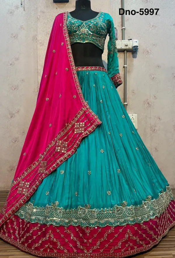 Turquoise_And_Pink_Roman_Silk_Embroidered_Stitched_Lehenga_Choli_Set_For_Women