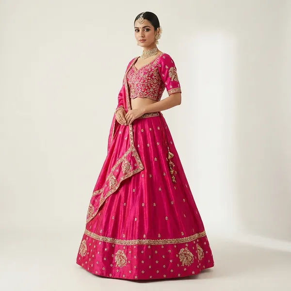 Magenta_Pink_Gajji_Silk_Embroidered_Bridal_Stitched_Lehenga_Choli_Set_For_Women