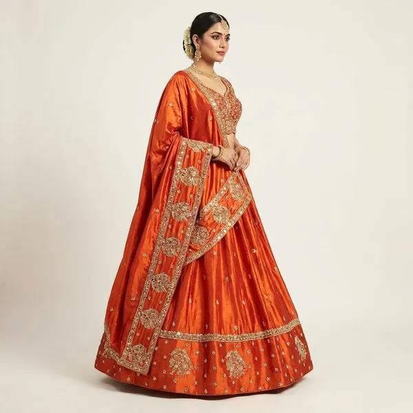 Orange_Gajji_Silk_Bridal_Stitched_Lehenga_Choli_Set_For_Women