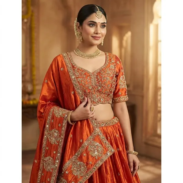 Orange_Gajji_Silk_Bridal_Stitched_Lehenga_Choli_Set_For_Women
