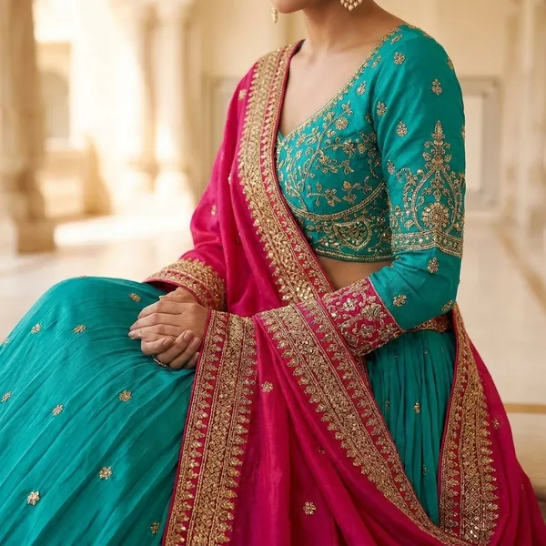 Turquoise_And_Pink_Roman_Silk_Embroidered_Stitched_Lehenga_Choli_Set_For_Women