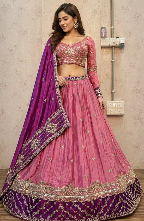 Pink_And_Purple_Gajji_Silk_Stitched_Lehenga_Choli_Set_For_Women