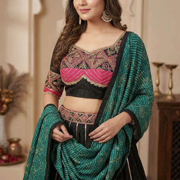 Multicolor_Pure_Woven_Silk_Embroidered_Stitched_Lehenga_Choli_Set_For_Women