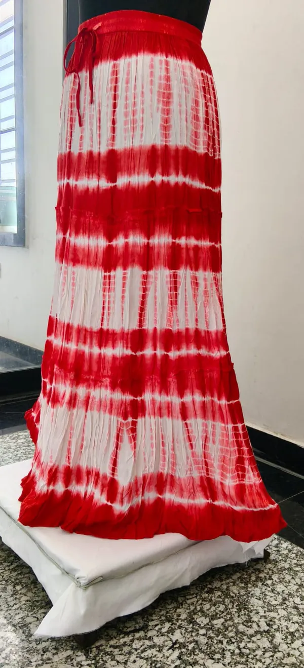 Red_And_White_Viscose_Tier_Skirt_For_Women