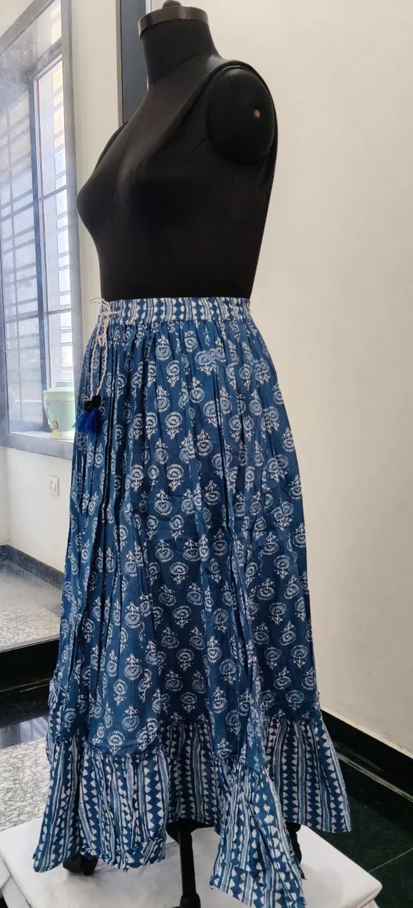 Indigo_Blue_Fine_Printed_Cambric_Cotton_Premium_Skirt_For_Women