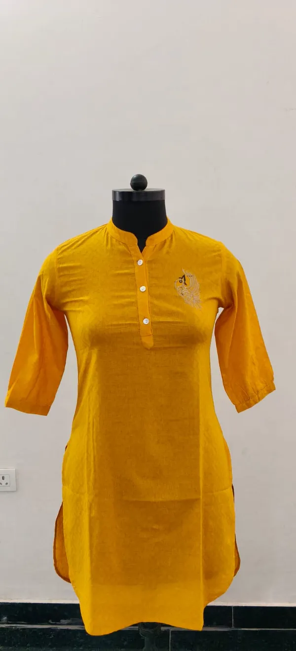 Mustard_Yellow_Pure_Cotton_Self_Weave_Dobby_Fabric_Premium_Tunic_Top_For_Women