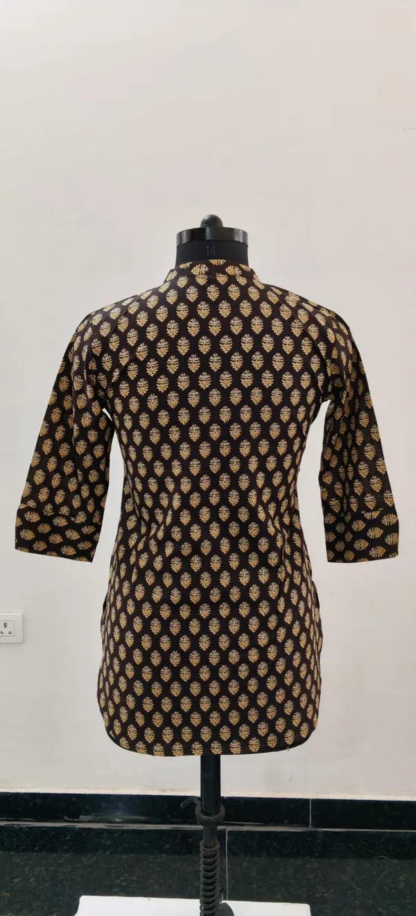 Dark_Brown_Printed_Pure_Cotton_Premium_Short_Top_For_Women