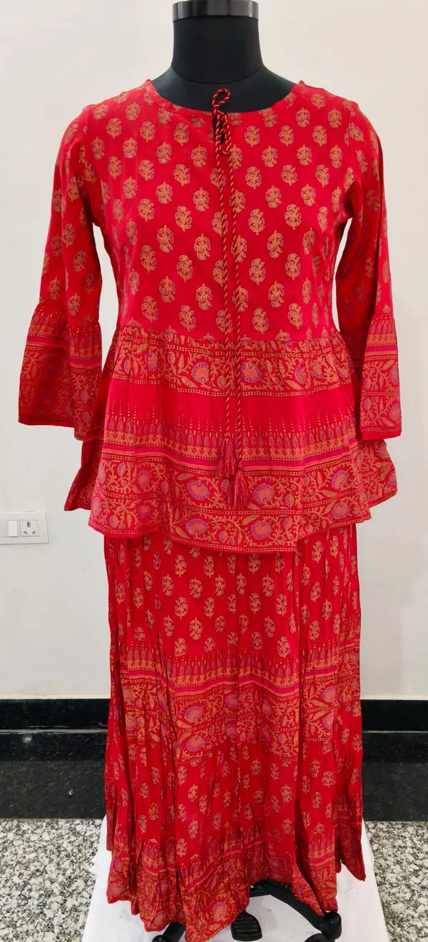 Red_With_Gold_And_Pink_Fine_Viscose_Premium_Top_And_Skirt_Set_For_Women