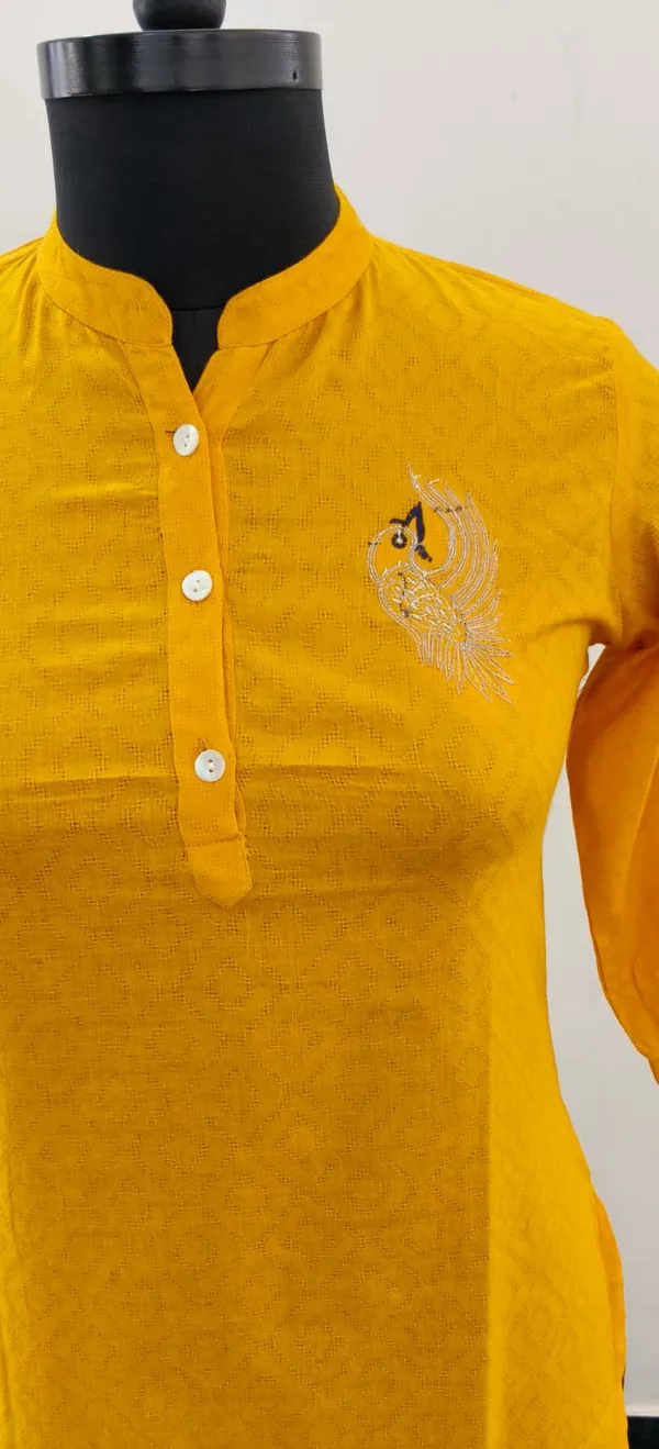 Mustard_Yellow_Pure_Cotton_Self_Weave_Dobby_Fabric_Premium_Tunic_Top_For_Women