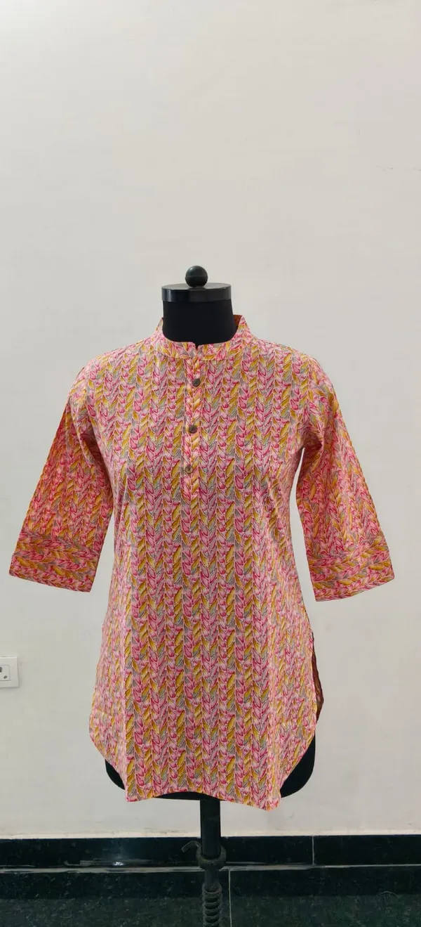 Light_Orange_Printed_Pure_Cotton_Premium_Short_Top_For_Women