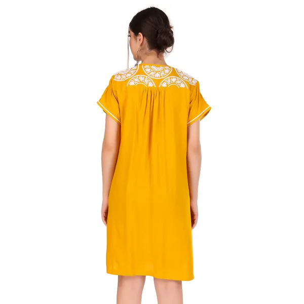 Mustard_Golden_Fine_Viscose_Premium_Embroidery_Tunic_Top_/_Dress__For_Women