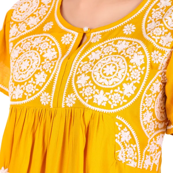 Mustard_Golden_Fine_Viscose_Premium_Embroidery_Tunic_Top_/_Dress__For_Women