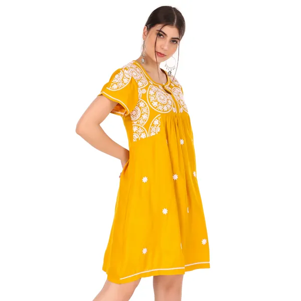 Mustard_Golden_Fine_Viscose_Premium_Embroidery_Tunic_Top_/_Dress__For_Women
