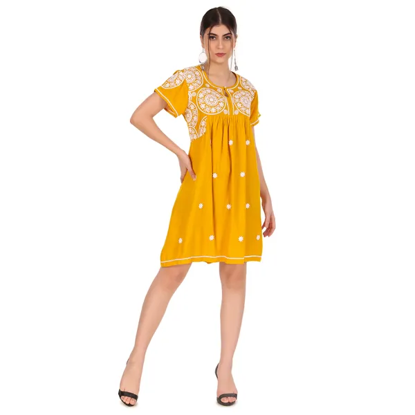 Mustard_Golden_Fine_Viscose_Premium_Embroidery_Tunic_Top_/_Dress__For_Women