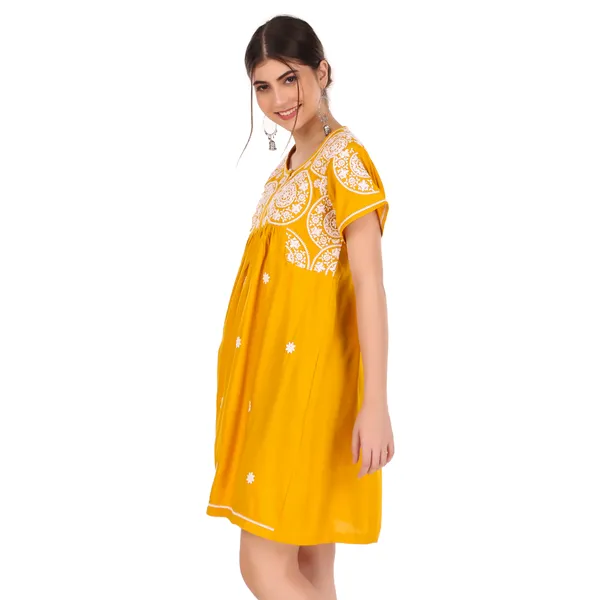 Mustard_Golden_Fine_Viscose_Premium_Embroidery_Tunic_Top_/_Dress__For_Women