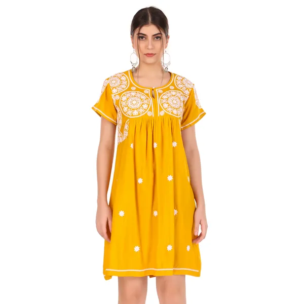 Mustard_Golden_Fine_Viscose_Premium_Embroidery_Tunic_Top_/_Dress__For_Women