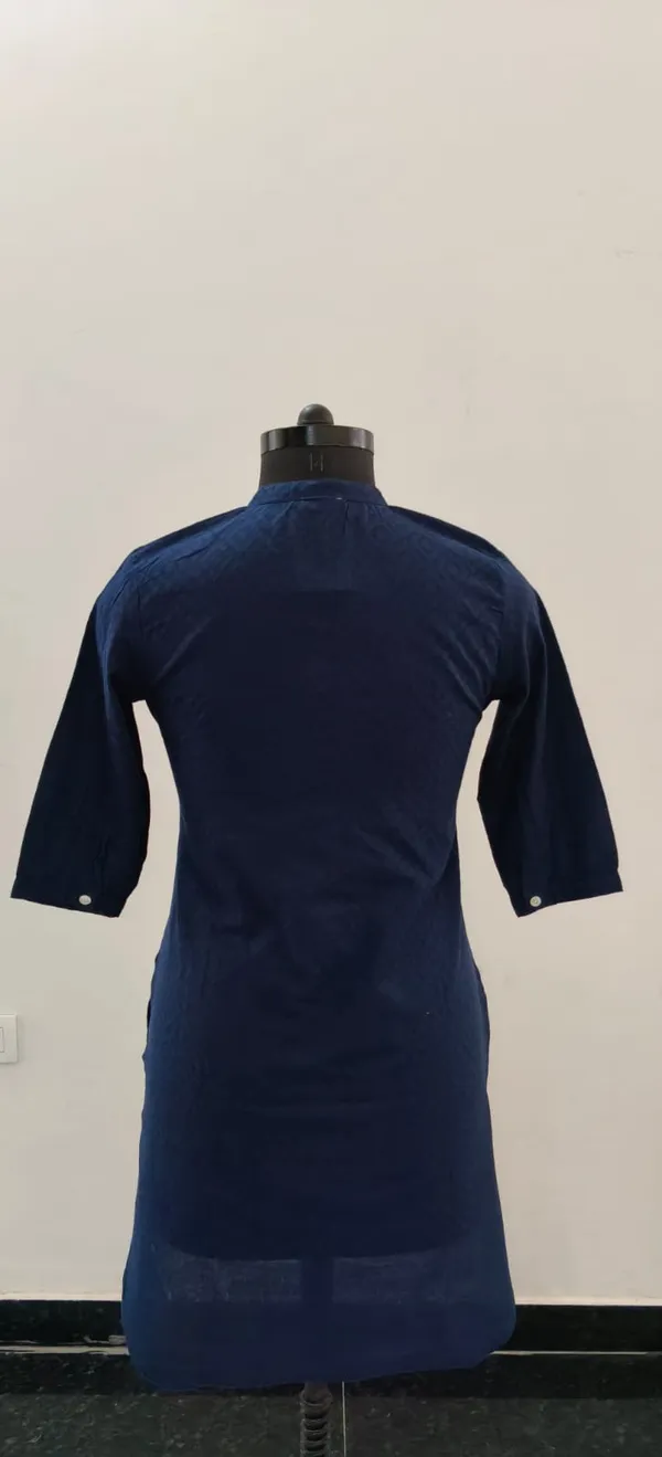 Navy_Blue_Pure_Cotton_Self_Weave_Dobby_Fabric_Premium_Tunic_Top_For_Women