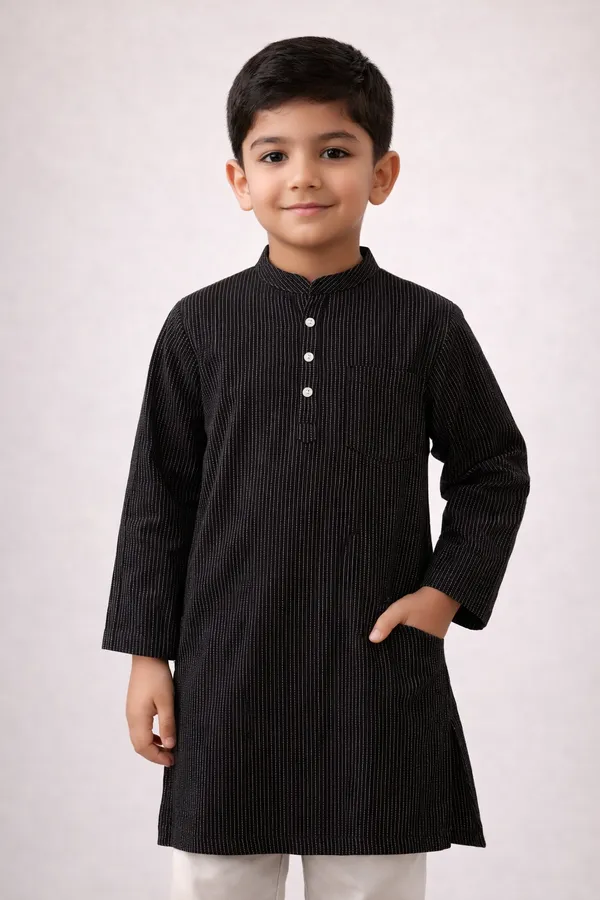 Black_Pure_Cotton_Premium_Kurta_For_Kids