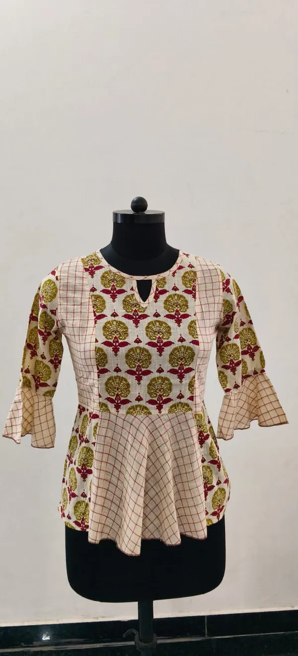 Green_Pure_Cotton_Self_Weave_Premium_Top_For_Women