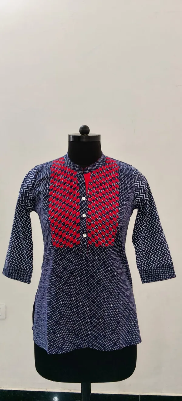 Indigo_Blue_With_Red_Fine_Cotton_Cambric_Premium_Top_For_Women