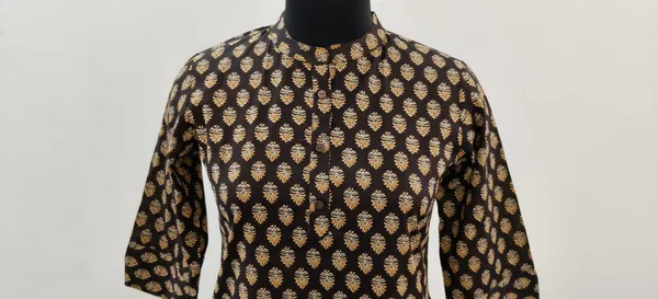 Dark_Brown_Printed_Pure_Cotton_Premium_Short_Top_For_Women