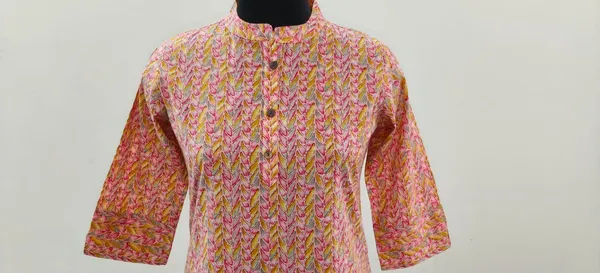 Light_Orange_Printed_Pure_Cotton_Premium_Short_Top_For_Women