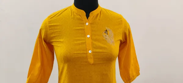 Mustard_Yellow_Pure_Cotton_Self_Weave_Dobby_Fabric_Premium_Tunic_Top_For_Women