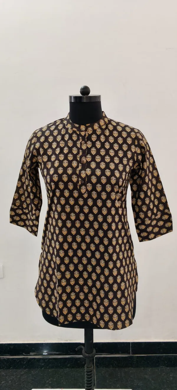 Dark_Brown_Printed_Pure_Cotton_Premium_Short_Top_For_Women