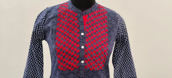 Indigo_Blue_With_Red_Fine_Cotton_Cambric_Premium_Top_For_Women