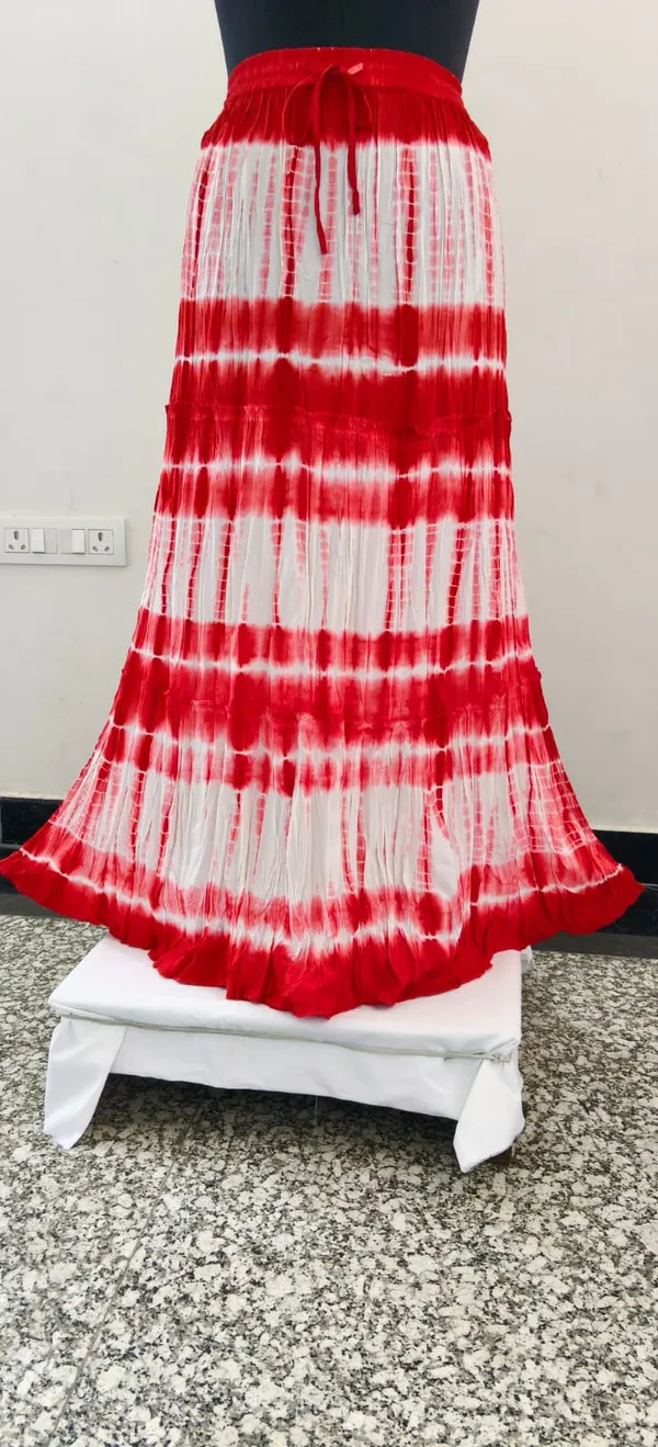 Red_And_White_Viscose_Tier_Skirt_For_Women
