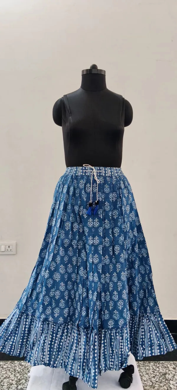 Indigo_Blue_Fine_Printed_Cambric_Cotton_Premium_Skirt_For_Women