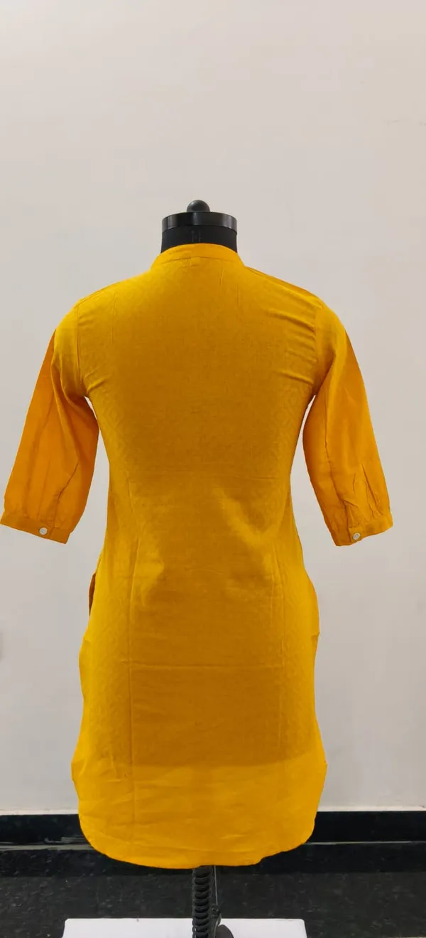 Mustard_Yellow_Pure_Cotton_Self_Weave_Dobby_Fabric_Premium_Tunic_Top_For_Women