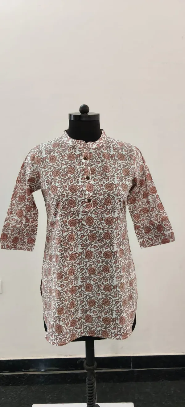 Brown_Printed_Pure_Cotton_Premium_Short_Top_For_Women